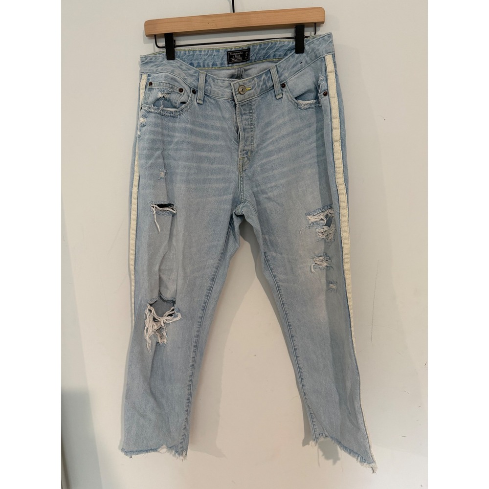 Abercrombie & Fitch Ames Low Rise Slim Boyfriend Distressed Stripe Jeans 29 8R